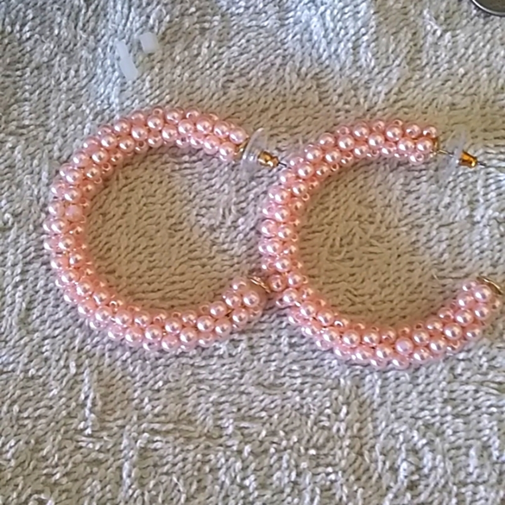 Pink Pearl Hoops